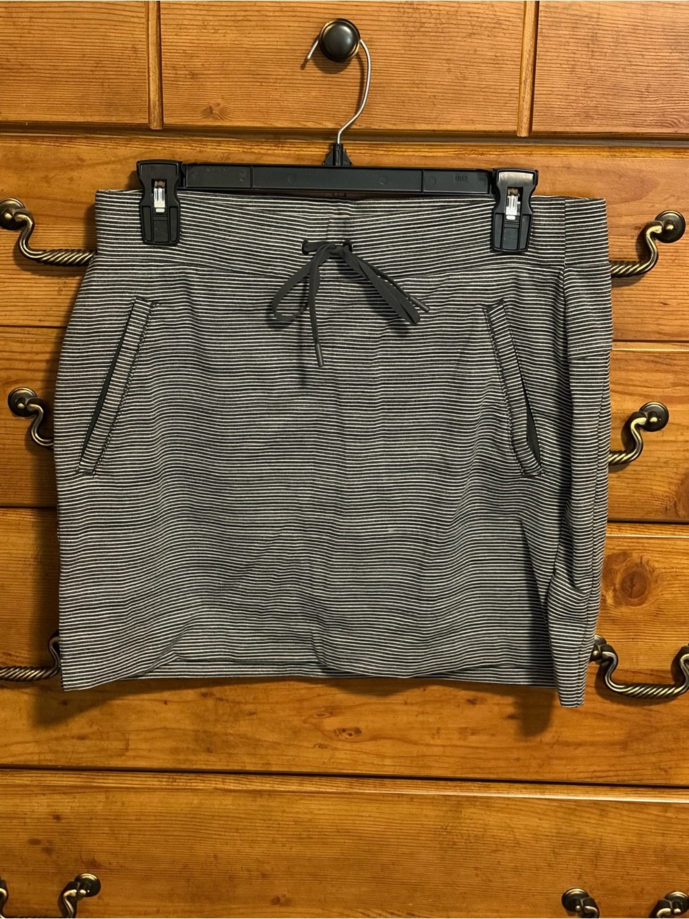 Athleta Black and White Striped Drawstring Mini Skirt